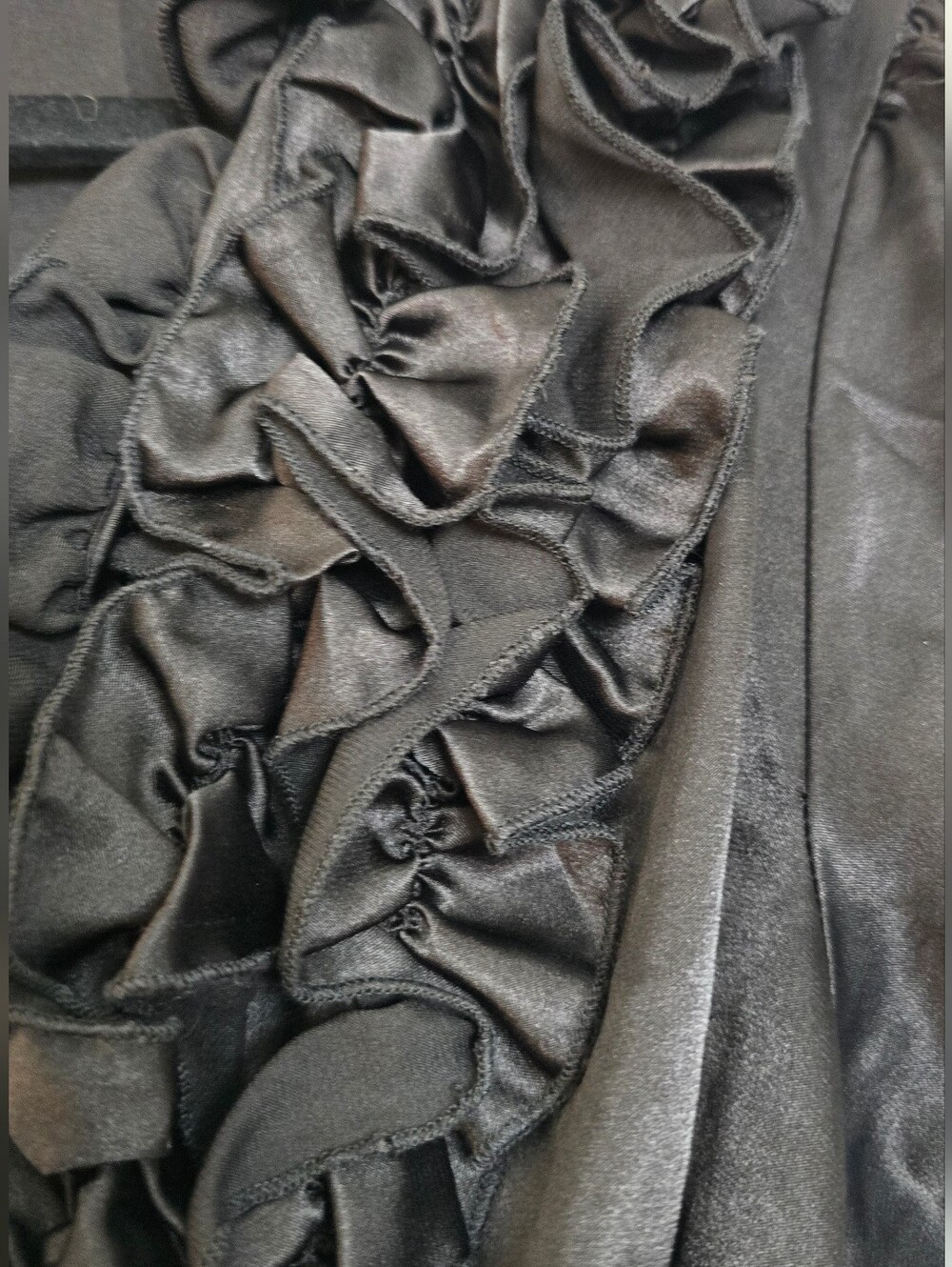 Mojo USA - Black Satin Evening Ruffle Short-Sleeve Wrap Top - Picture 2 of 4